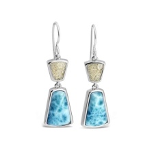 Dune Modern Metal Drop Earrings Larimar and Sand  - Goldfinger