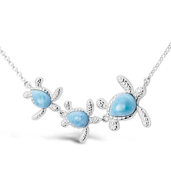 Dune  Sea Turtle Family Necklace Larimar  - Goldfinger