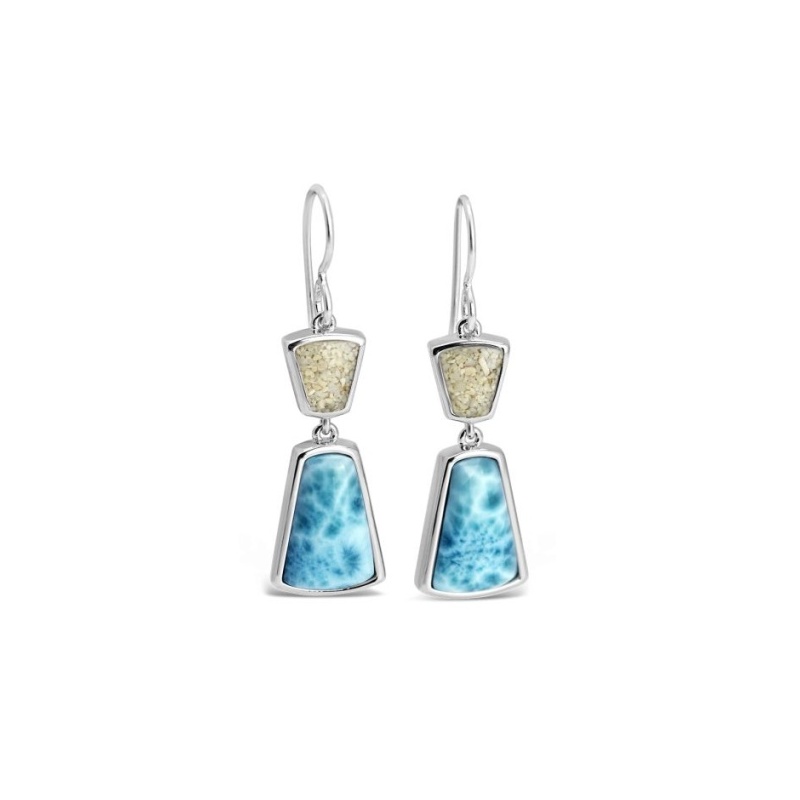 Dune Modern Metal Drop Earrings Larimar and Sand  - Goldfinger