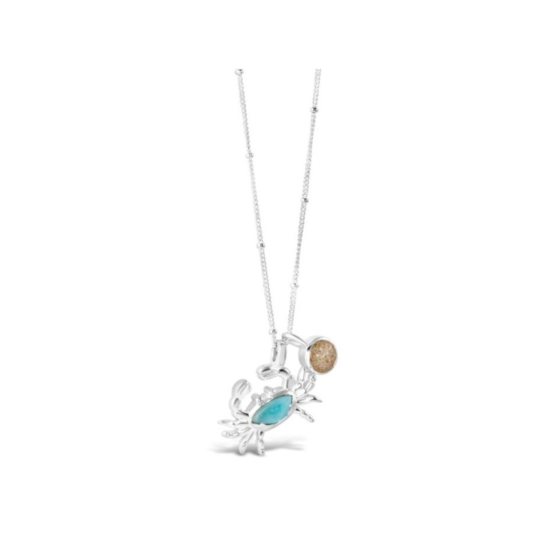 Dune  Crab Necklace Larimar and Sand  - Goldfinger